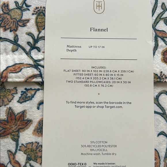 Threshold Floral Flannel Sheet Set - Queen, Cream and Brown - Picture 2 of 2